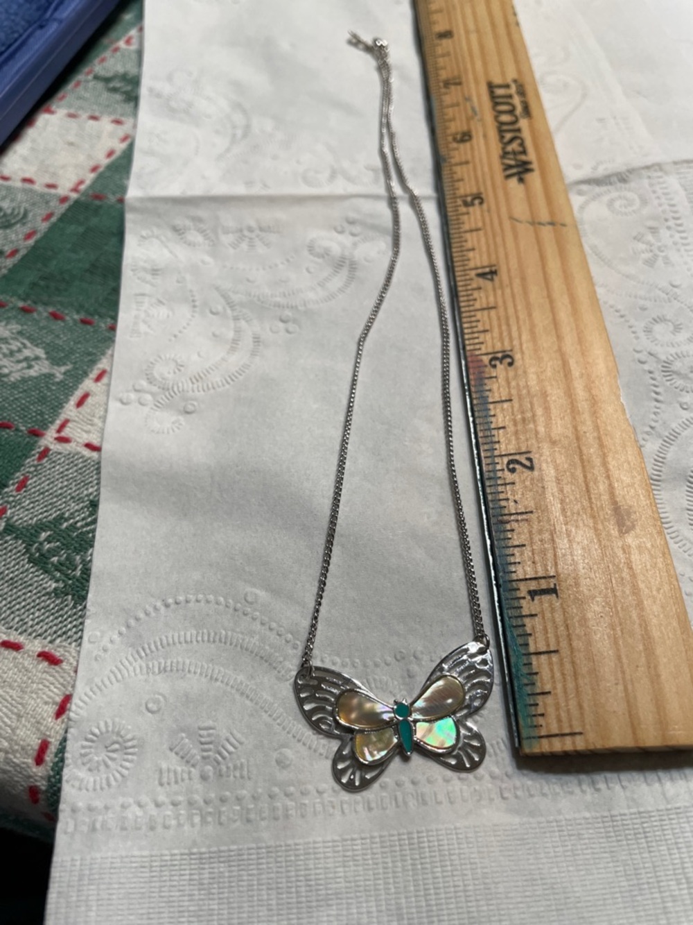 Silver Butterfly Necklace with Iridescent Inlay